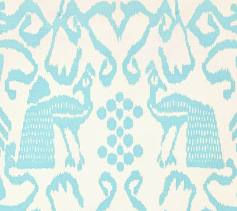 China Seas Fabric: Bali Isle - Custom Aqua on Light-Tint Belgian Linen / Cotton