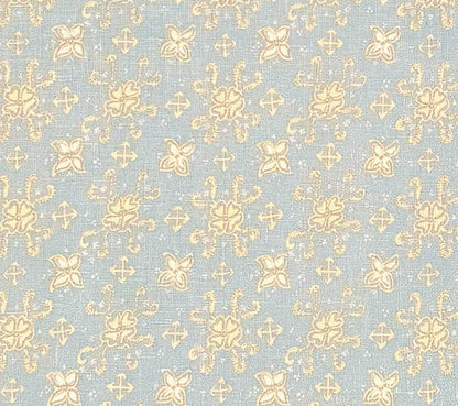 China Seas Fabric: Balinese Floral - New Blue / Cream on White 100% Linen