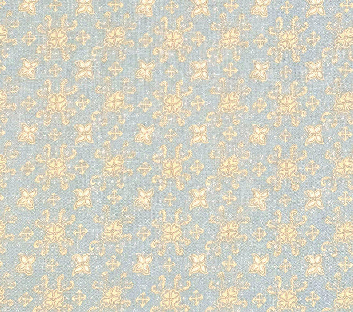 China Seas Fabric: Balinese Floral - New Blue / Cream on White 100% Linen