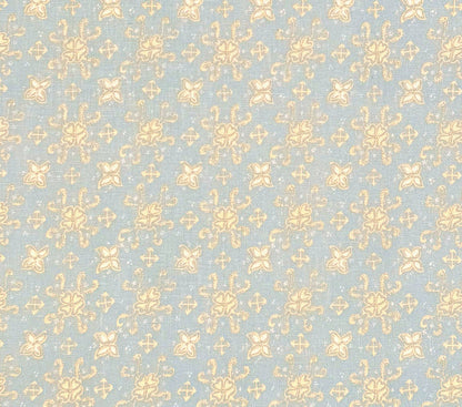 China Seas Fabric: Balinese Floral - New Blue / Cream on White 100% Linen