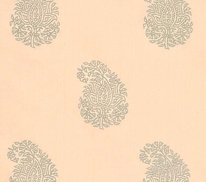 China Seas Fabric: Bangalore Paisley - Custom Silver on Light Pink 100% Silk Shantung