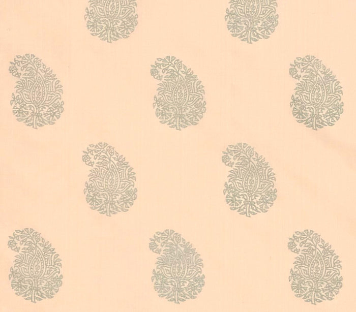 China Seas Fabric: Bangalore Paisley - Custom Silver on Light Pink 100% Silk Shantung