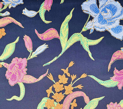 China Seas Fabric: Batavia - Multi Blue on 100% Cotton / Sateen (FROM HEBERLEIN IN SWITZERLAND)