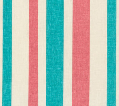 China Seas Fabric: Carnival Stripe - Custom Turquoise / Pink on Tinted 100% Linen