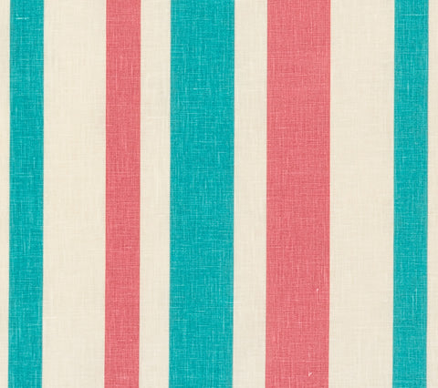 China Seas Fabric: Carnival Stripe - Custom Turquoise / Pink on Tinted 100% Linen