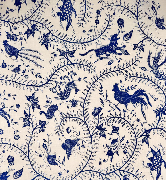 China Seas Fabric: Cirebon - Navy on Tinted 100% Linen