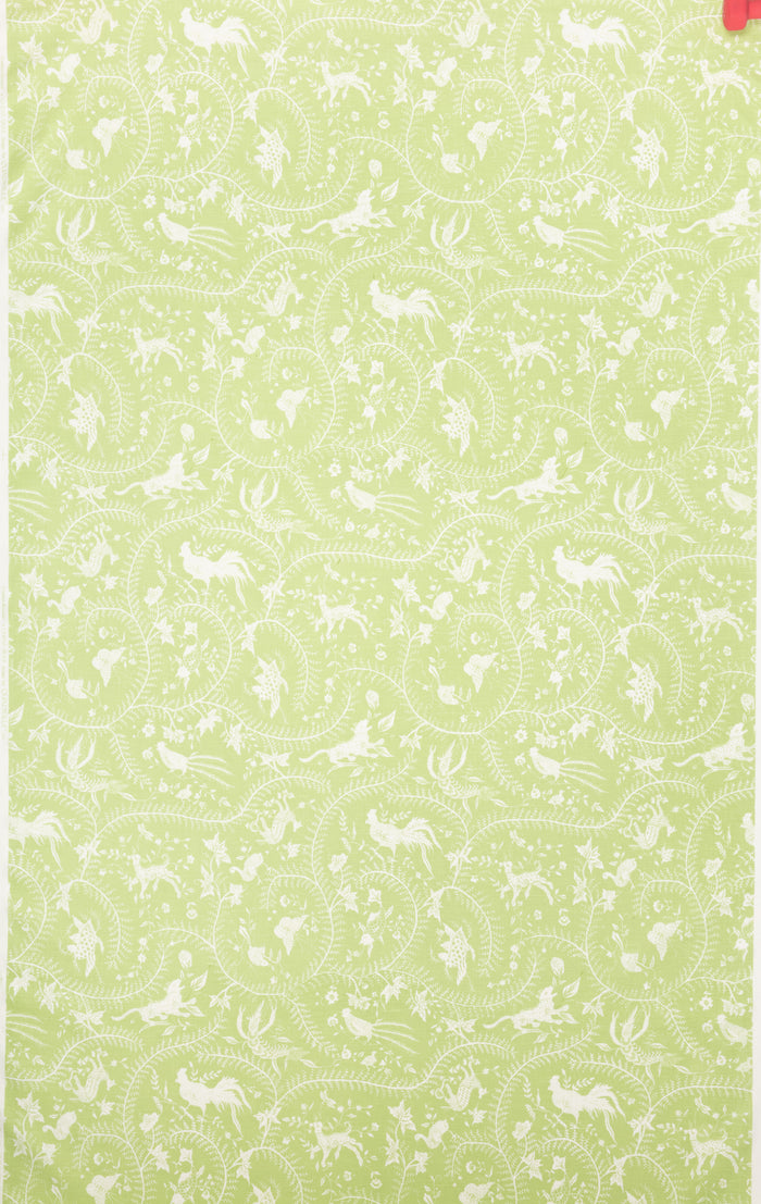 China Seas Fabric: Cirebon Reverse - Custom Grass Green on White 100% Linen