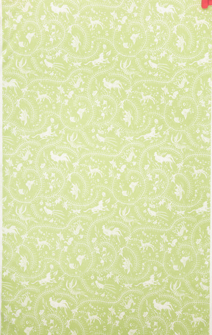 China Seas Fabric: Cirebon Reverse - Custom Grass Green on White 100% Linen