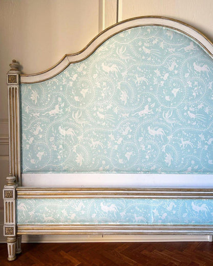 China Seas Fabric: Cirebon Reverse - Custom Pale Aqua on White Belgian Linen / Cotton