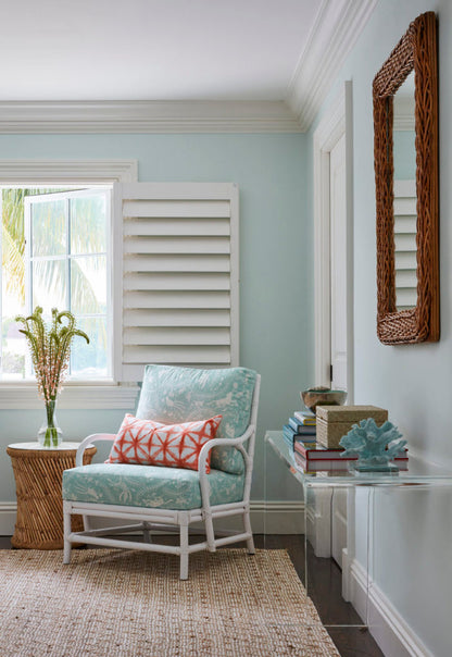 China Seas Fabric: Cirebon Reverse - Custom Pale Aqua on White Belgian Linen / Cotton