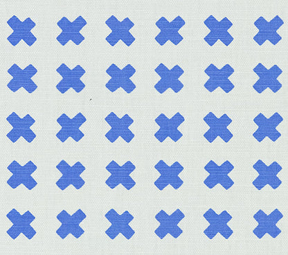 China Seas Fabric: Cross Check - Custom Sky Blue on Tan 100% Linen