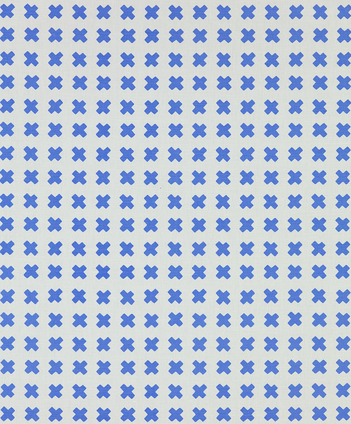 China Seas Fabric: Cross Check - Custom Sky Blue on Tan 100% Linen