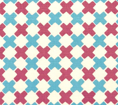 China Seas Fabric: Double Cross Multi - Custom Lilac / New Blue on White Belgian Linen / Cotton