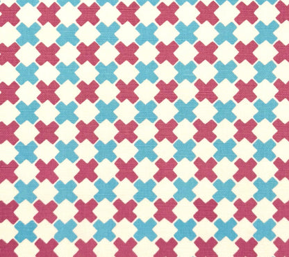 China Seas Fabric: Double Cross Multi - Custom Lilac / New Blue on White Belgian Linen / Cotton