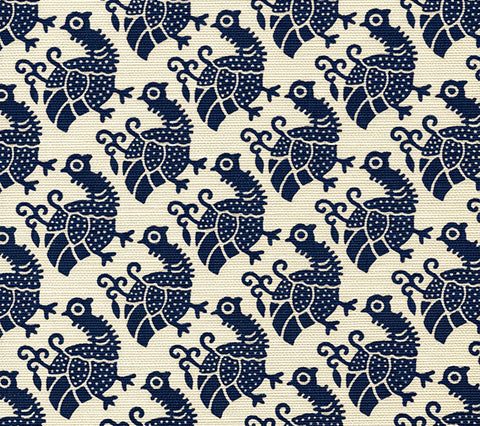 China Seas Fabric: Dunmore - Custom Navy on Tinted Belgian Linen / Cotton