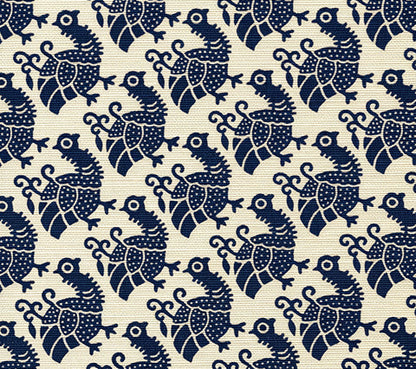 China Seas Fabric: Dunmore - Custom Navy on Tinted Belgian Linen / Cotton