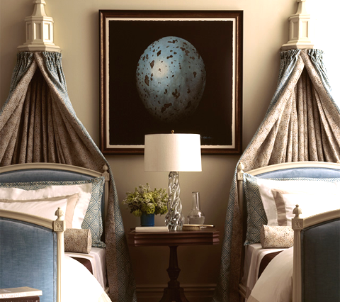 China Seas Fabric: Fiorentina - Custom Teal on Tinted Belgian Linen / Cotton