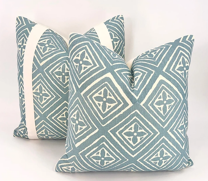 China Seas Fabric: Fiorentina - Custom Turquoise on Tinted 100% Linen