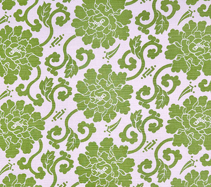 China Seas Fabric: Florals - Custom Jungle Green on Tinted Belgian Linen / Cotton