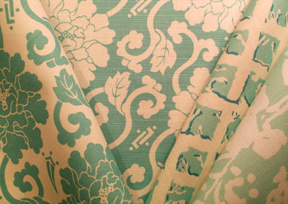 China Seas Fabric: Florals - Custom Jungle Green on Tinted Belgian Linen / Cotton