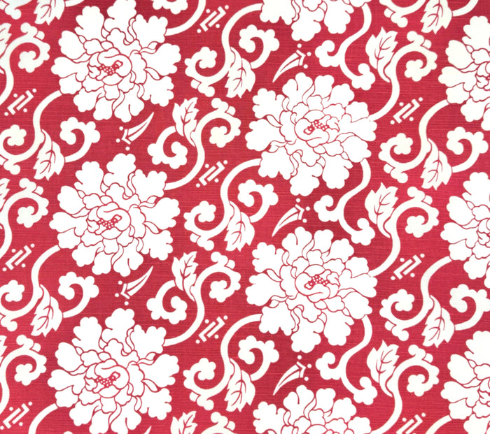 China Seas Fabric: Florals Reverse - Custom Burgundy on Tinted Belgian Linen / Cotton