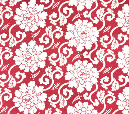 China Seas Fabric: Florals Reverse - Custom Burgundy on Tinted Belgian Linen / Cotton