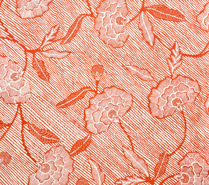 China Seas Fabric: Flores II - Custom New Shrimp on Tinted Belgian Linen / Cotton