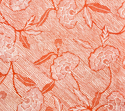 China Seas Fabric: Flores II - Custom New Shrimp on Tinted Belgian Linen / Cotton