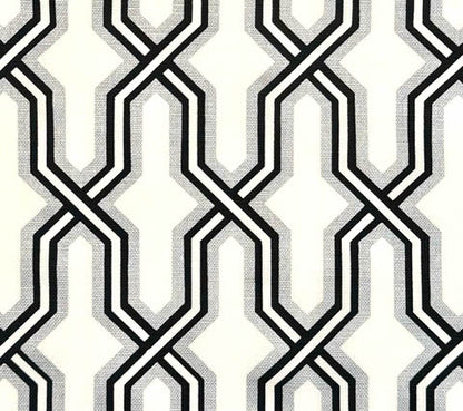 China Seas Fabric: Gorrivan Fretwork - Custom Black / Silver on White Belgian Linen / Cotton