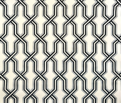China Seas Fabric: Gorrivan Fretwork - Custom Black / Silver on White Belgian Linen / Cotton