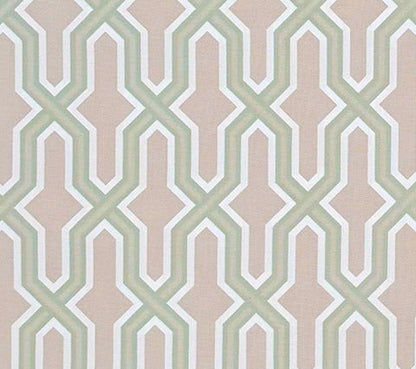 China Seas Fabric: Gorrivan Fretwork - Custom Celadon / White on Off White Suncloth (OUTDOOR)