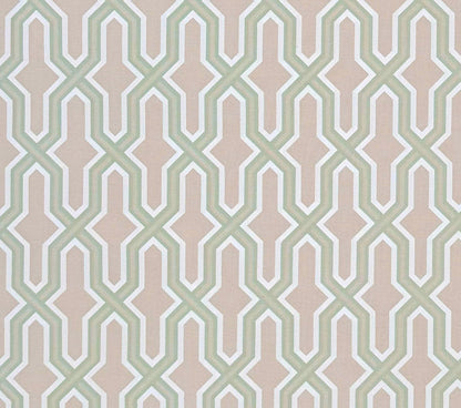 China Seas Fabric: Gorrivan Fretwork - Custom Celadon / White on Off White Suncloth (OUTDOOR)