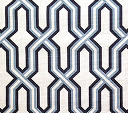 China Seas Fabric: Gorrivan Fretwork - Custom Navy / Periwinkle on White Belgian Linen / Cotton
