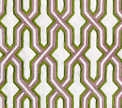 China Seas Fabric: Gorrivan Fretwork Embroidery - Asperge / Taupe on Ecru Linen / Cotton