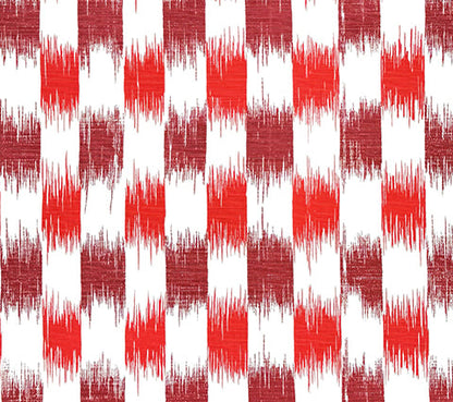 China Seas Fabric: II Blue Ikat - Coral / Merlot on Tinted Belgian Linen / Cotton