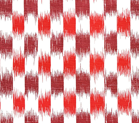 China Seas Fabric: II Blue Ikat - Coral / Merlot on Tinted Belgian Linen / Cotton