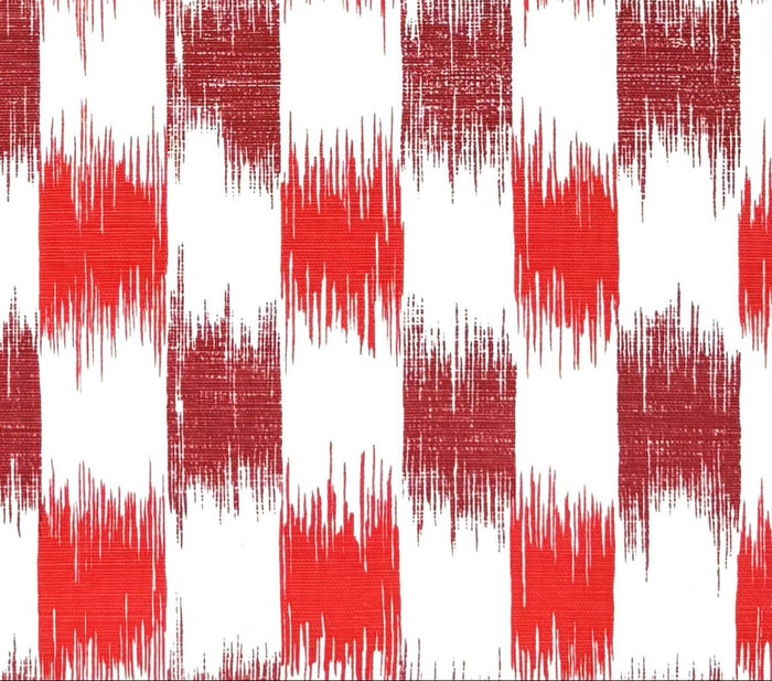 China Seas Fabric: II Blue Ikat - Coral / Merlot on Tinted Belgian Linen / Cotton