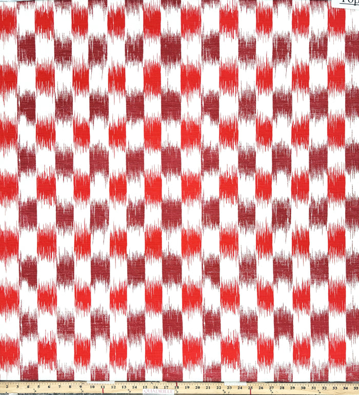 China Seas Fabric: II Blue Ikat - Coral / Merlot on Tinted Belgian Linen / Cotton