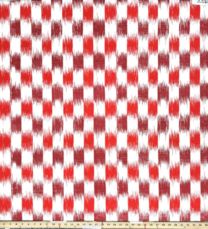 China Seas Fabric: II Blue Ikat - Coral / Merlot on Tinted Belgian Linen / Cotton