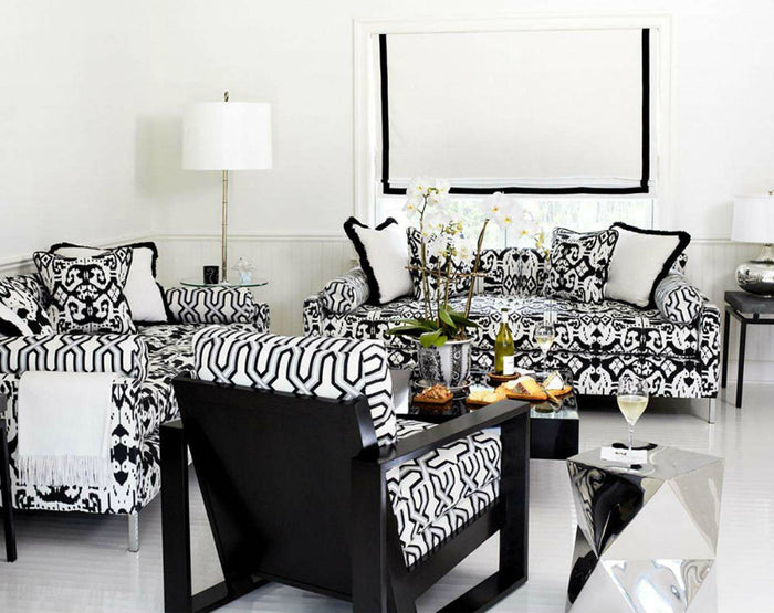 China Seas Fabric: Island Ikat - Custom Black on White Belgian Linen / Cotton