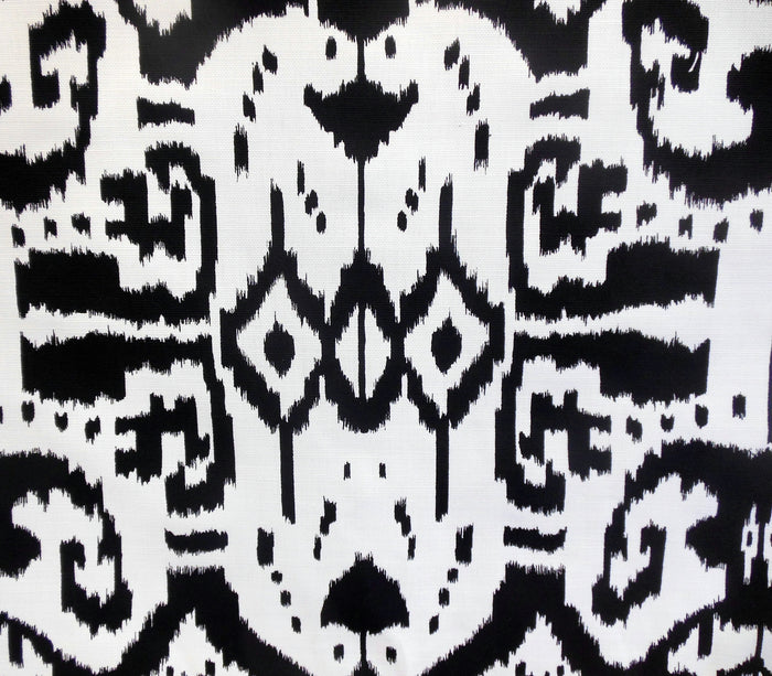 China Seas Fabric: Island Ikat - Custom Black on White Belgian Linen / Cotton
