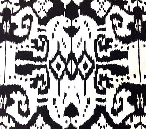 China Seas Fabric Island Ikat Custom Black on White batik print Belgian Linen Cotton