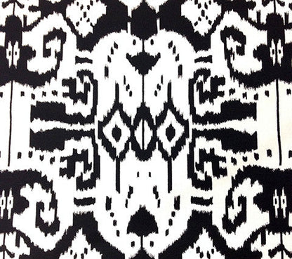 China Seas Fabric Island Ikat Custom Black on White batik print Belgian Linen Cotton