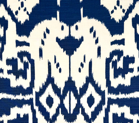 China Seas Fabric: Island Ikat - Custom Navy on White Belgian Linen / Cotton