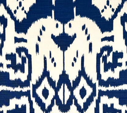 China Seas Fabric: Island Ikat - Custom Navy on White Belgian Linen / Cotton