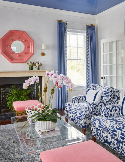 China Seas Fabric: Island Ikat - Custom Navy on White Belgian Linen / Cotton