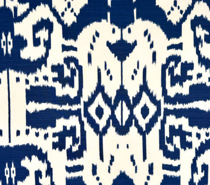 China Seas Fabric: Island Ikat - Custom Navy on White Belgian Linen / Cotton