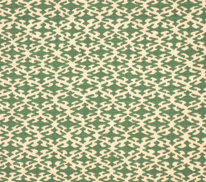 China Seas Fabric: Izmir - Custom Forest Green on Beige Belgian Linen / Cotton