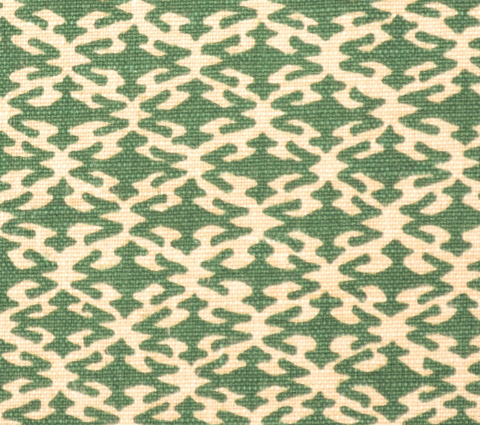 China Seas Fabric: Izmir - Custom Forest Green on Beige Belgian Linen / Cotton