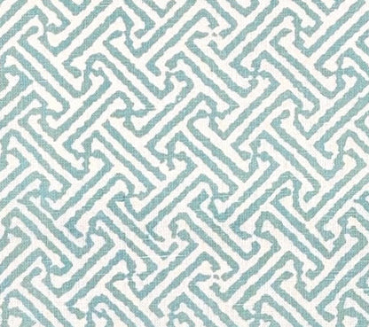 China Seas Fabric: Java Java - Custom Light Turquoise on White 100% Linen